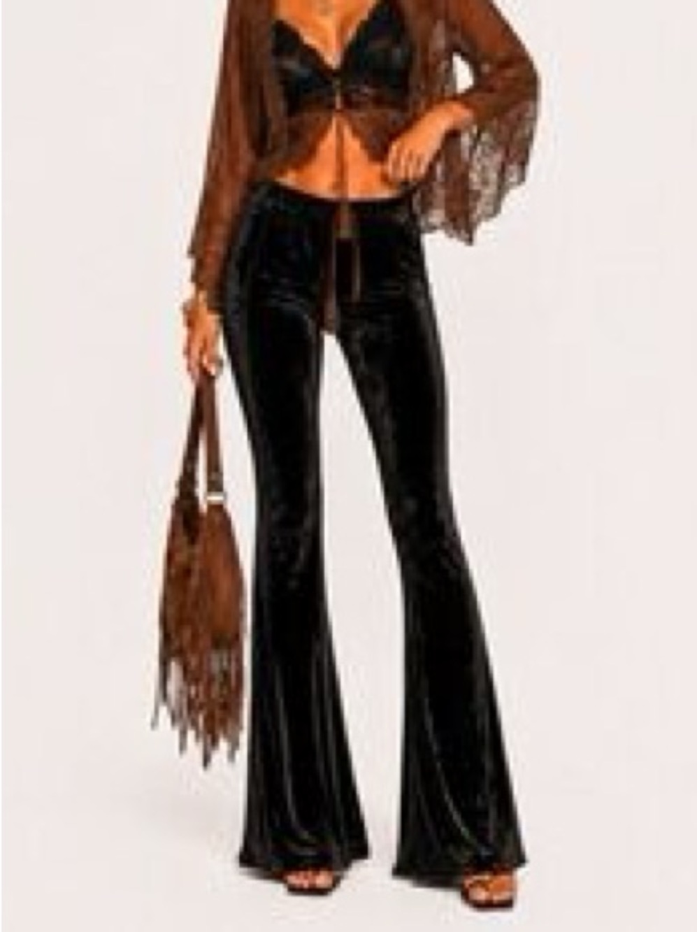 Three Bird Nest Cher Velvet Flare Pants in Black Small - Picture 2 of 10